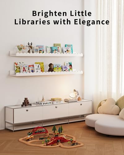 Shario White Nursery Book Shelves 36 Inches - Set of 4 Floating Wall Shelves for Kids Bedroom & Toddler Room