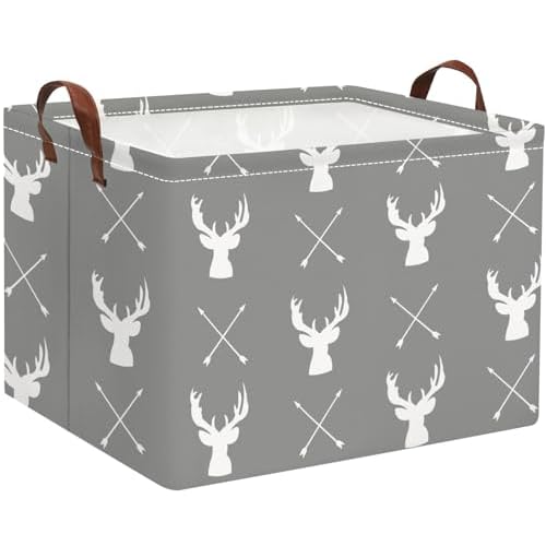 HIYAGON Baby Basket Cute Toy Bin for Boys and Girls Kids Storage Bin Organizer Box Gift Basket Empty Rectangular Deer Room Decor for Home(Grey deers)