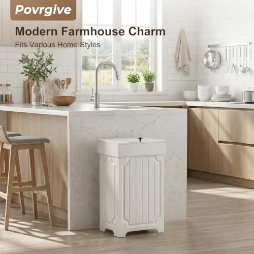 Povrgive White Dog Proof Kitchen Trash Can - 13 Gallon, Pet-Resistant, Modern Design