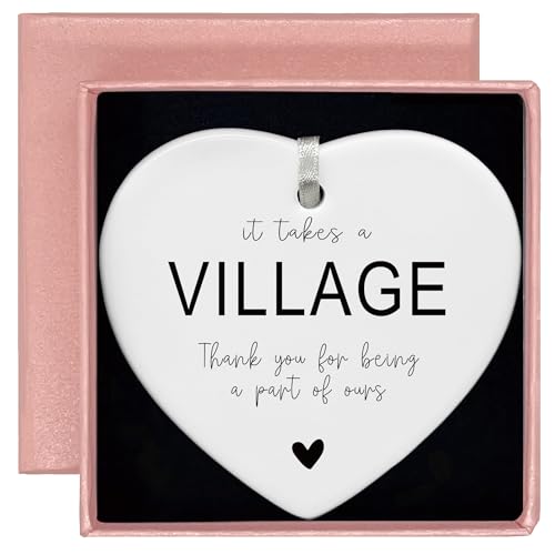 Ceramic Heart Ornament - It Takes a Village Gift - Thank You for Being Part of Ours (137 Variation) White Keepsake