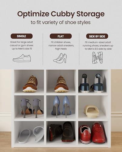 Stackable 9-Cube Shoe Organizer Rack with 2-Tier Shelf - White Wood Storage