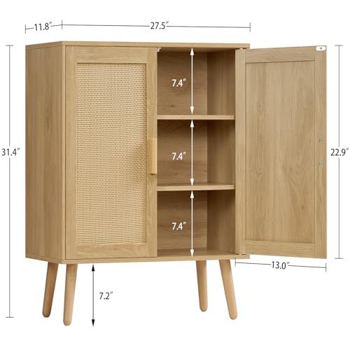 Natural Rattan Storage Cabinet with 2 Doors, Sideboard Buffet for Living & Dining Room