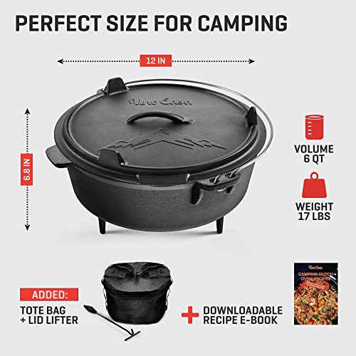 6 Qt Cast Iron Dutch Oven with Lid, Skillet, Tote & Accessories for Camping
