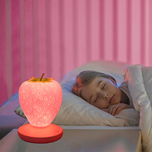 Strawberry Night Light, Cute Silicone Strawberry Lamp, LED Cute Night Light, Bedside Color Changing Lamp, 3 Modes Touch for Birthday, Christmas