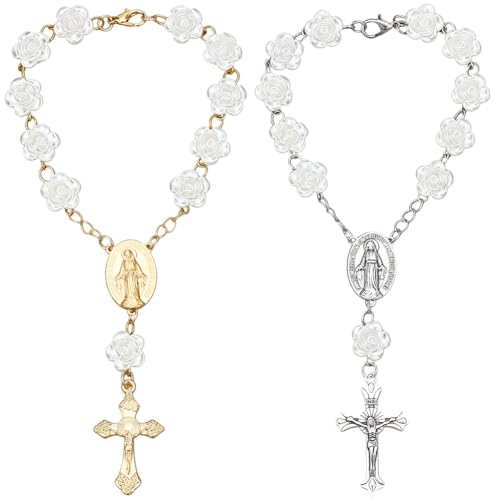 Sunnyclue 2Pcs Cross Car Mirror Charms - Style 7, Gold & Silver Rosary Hanging Ornaments