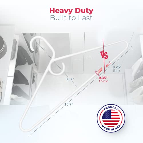 White Heavy Duty Plastic Clothes Hangers 24 Pack Made in USA - Snag-Free, Durable Closet Organizer