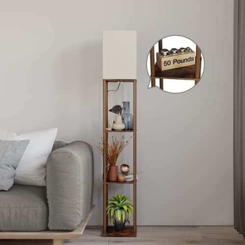Sunmory Rustic Brown Square 4-Tier Shelf Floor Lamp with Shelves