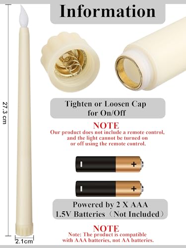 Treela 24 Pcs Flameless LED Taper Candles, 11 Inch Ivory, Minimalist Design