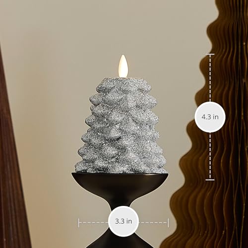 Luminara Silver Glitter Flameless LED Candle with Moving Flame 3.3" x 4.3"