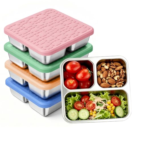 4 Pack Stainless Steel Snack Containers with Silicone Lids - Colorful Set (Blue, Pink, Green, Orange)