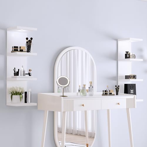 White 4-Tier Wall Shelf with LED Remote Light - Floating Storage Unit