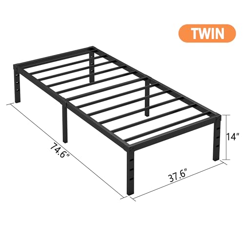Twin Bed Frame with Under Bed Storage - 14 Inch Black Metal Bed - Hafenpo