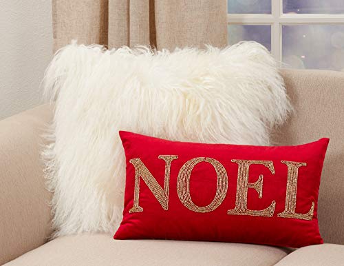 SARO LIFESTYLE Christmas Collection Beaded Noel Pillow Cover, 12" x