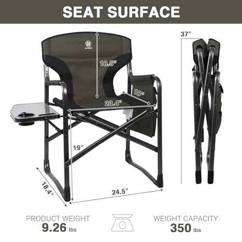 Ever Advanced Lightweight Aluminum Camping Chair with Side Table - Dark Green, 350 lb Capacity