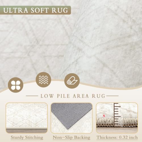 TENGTENGLINK Beige 8x10 Washable Geometric Area Rug - Non-Slip Indoor Carpet for Living Room & Bedroom
