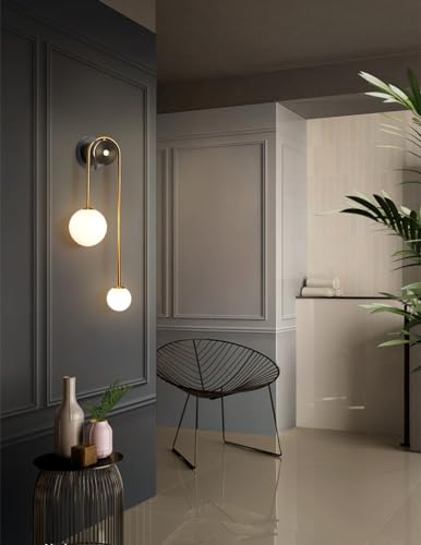 Modern Wall Sconce Set of 2 Mid Century Black Gold Lamp with Milk