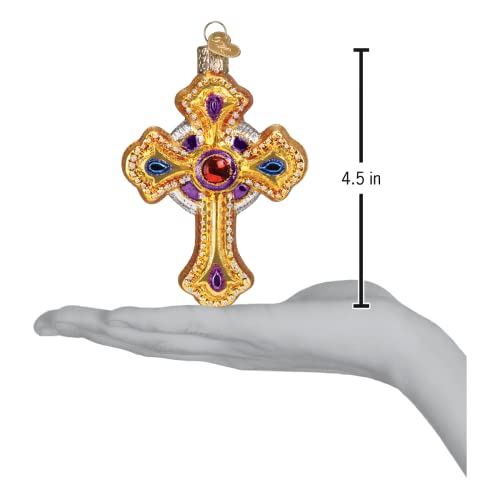 Old World Christmas Ornate Cross Glass Blown Ornament – 4.5 x 3 x 1 Inch