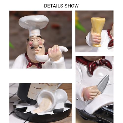 Chef Figurine Set - Rustic Kitchen Decor Statue Gift for Cabinet & Counter