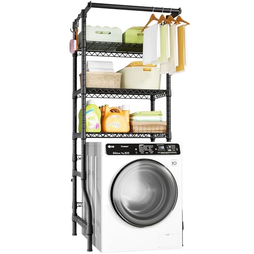 Ulif U11 Mini Black Laundry Shelving Unit with 3 Tiers & Hanging Rod