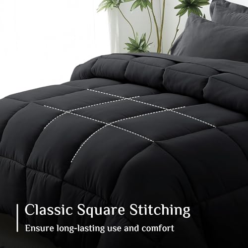 Full Comforter Set with Sheets & Pillowcases - Black / Full (86"x82") - 7 Piece Bed in a Bag