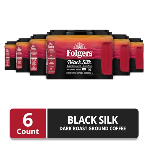 Folgers Black Silk Dark Roast Ground Coffee Pack of 6 - 22.6 Oz Canisters