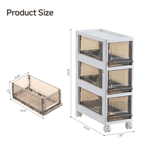 Gray Plastic 3 Drawer Storage Organizer Cart - Narrow Mobile Storage
