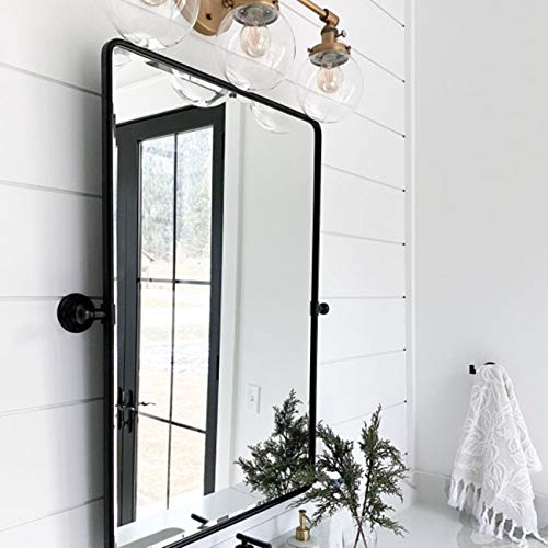 TEHOME Matte Black 24" x 23" Rectangular Tilt Bathroom Mirror with Beveled Edge