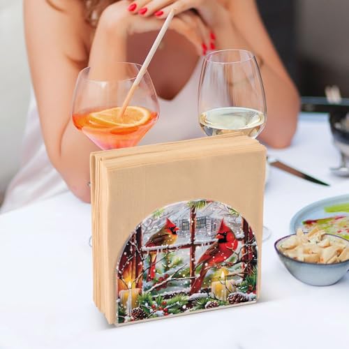 SUABO Red Cardinals Old Window Napkin Holder for Table Decor Acrylic Kitchen Accessory