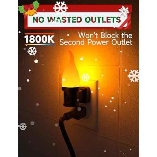 Christmas Night Lights Plug in 2 Pack, 3 Modes Candle Night Light with Dusk to Dawn Sensor, Flickering Flame Halloween NightLights for Parties, Home Decor