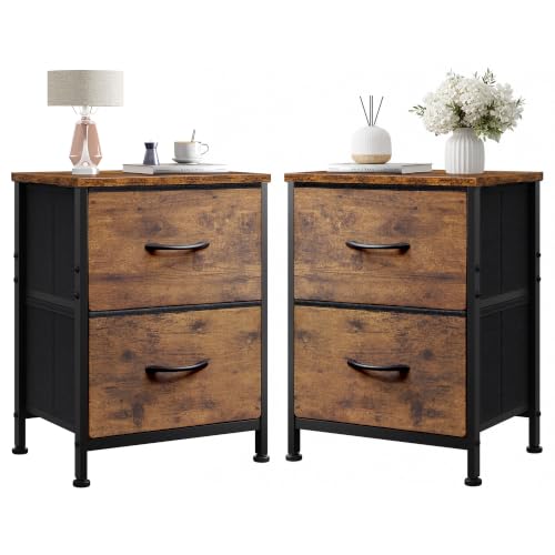WLIVE Night Stand Set of 2, Small Dresser with 2 Drawers & Wooden