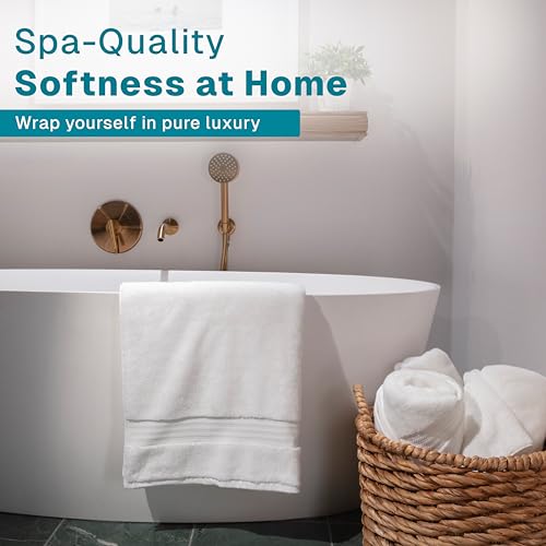 Fabdreams Organic Cotton Bath Towel Set - 6 Pieces, White, 700 GSM, Hotel Luxury
