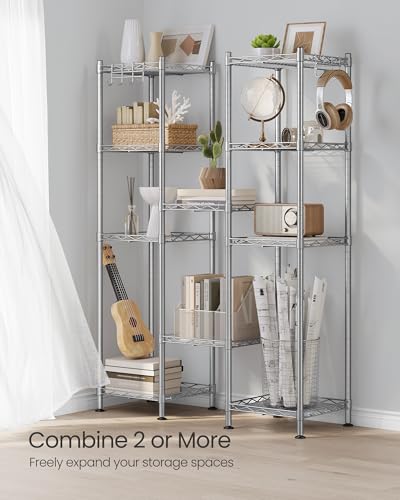 Silver 5-Tier Bathroom Shelf Storage Rack - Space Saver, Adjustable & Extendable