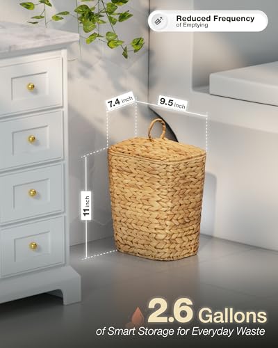 BLUEWEST 2.6 Gallon Wicker Bathroom Trash Can with Lid - Natural Water Hyacinth