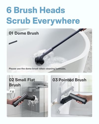 HOTO Cordless Electric Spin Scrubber, 6 Brush Heads, for Bathroom,
