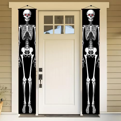 BlissYard Christmas Door Banner 12x71 Welcome Porch Sign – Skeleton Halloween Edition (Door Banner#6)