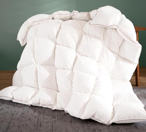 White King Size Feather Down Fiber Comforter - All Seasons Cotton Duvet Insert