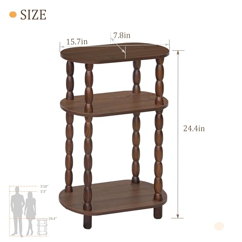 MaxSmeo Walnut Brown 3-Tier Small Side Table, Space-Saving Vintage End Table