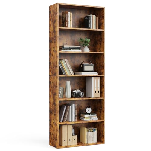 Brown 6-Shelf Tall Bookshelf - Storage Organizer for Books & Home Decor