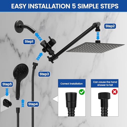 12-Inch High Pressure Rainfall & Handheld Shower Combo - Matte Black Variation