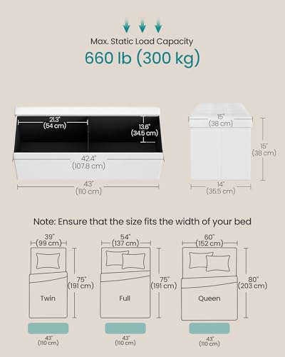 SONGMICS 43.3-Inch Foldable Storage Ottoman Bench White without Flipping Lid