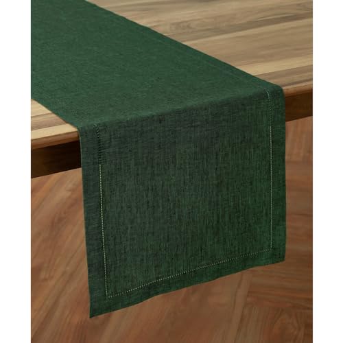 Solino Home Forest Green Linen Table Runner Milan 14 x 90 in - Pure European Flax