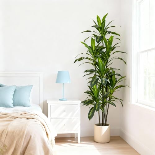6FT Artificial Dracaena Tree - Tall Indoor Faux Plant with Lifelike Leaves for Home Office Decor