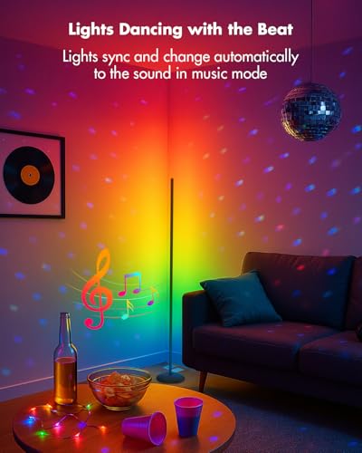 Vexinat Black Smart RGB LED Corner Floor Lamp - App & Remote Control