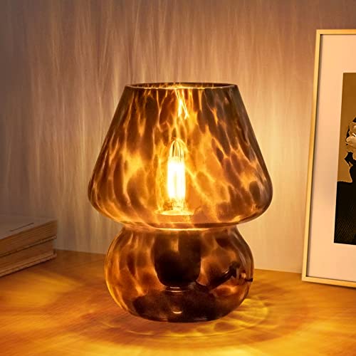 ONEWISH Small Vintage Mushroom Table Lamp - Dimmable Black Glass Nightstand Light