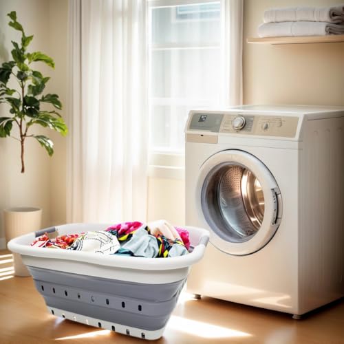 Set of 2 Collapsible Laundry Baskets - 41L Grey/Dark Grey Space Saving Hampers