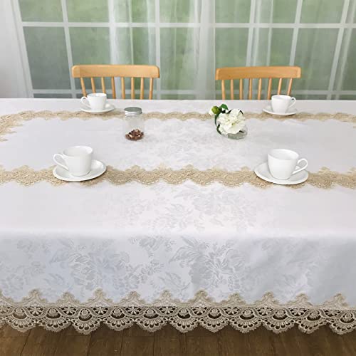 BrekSdat Beige Lace Rectangle Tablecloth 72x126 Inch - Washable Wedding & Event Decor (H17191-beige-1)
