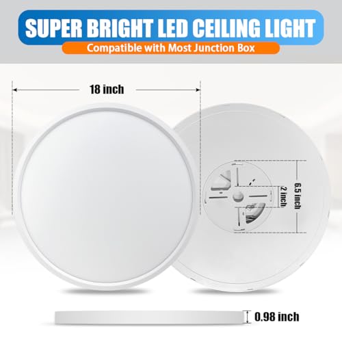 White 18-Inch LED Flush Mount Ceiling Light 4-Pack - Dimmable, Energy Saving, Flat Panel for Kitchen & Bedroom