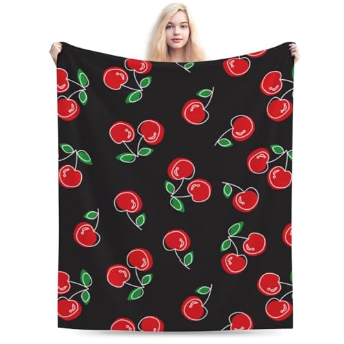 GVGOAGL Red Cherry Black Lightweight Throw Blanket 80x60 for Adults - Cozy Flannel Bed Cover