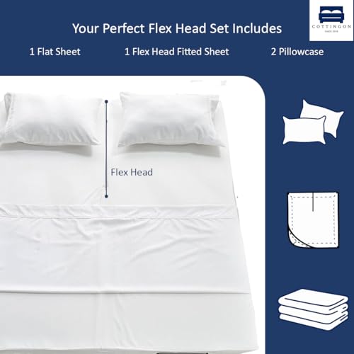 Cottingon 4-Piece Split Top King Sheet Set 78x80 + 34" Flex Head Fitted, 100% Egyptian Cotton, White