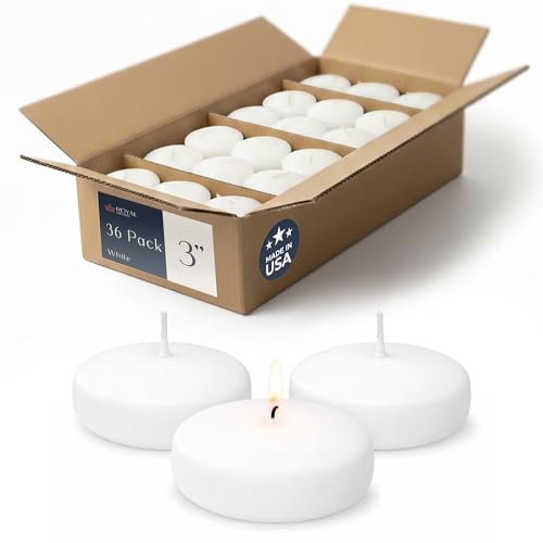Floating Candles 3 Inch White Pack of 36 Unscented Wax Discs - Long Burn Time